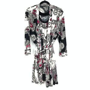 Studio Donatella Robe + Slip Dress Set Womens Sz L Black White Pink Paisley